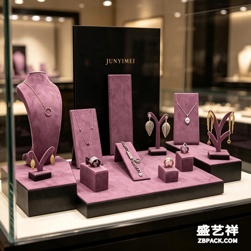 香芋紫绒布珠宝柜台展示套装 CC45 | Lavender‑Purple Velvet Jewelry Counter Set CC45 - 细节图2