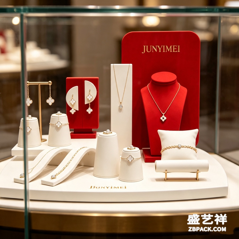 白红撞色轻奢珠宝柜台展示套装 CC49 | White‑Red Contrast Luxury Jewelry Counter Set CC49
