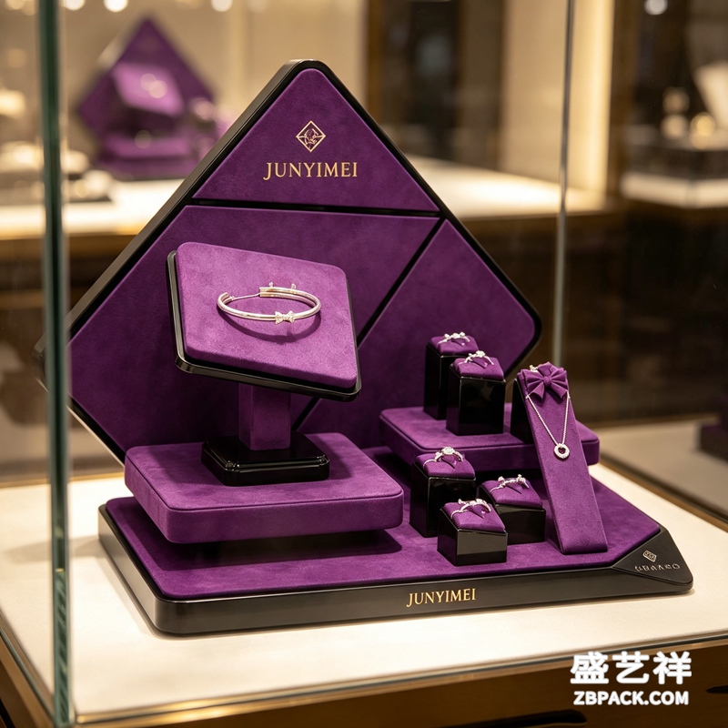紫色绒布菱形珠宝橱窗展示套装 CC52 | Purple Velvet Diamond-Shape Jewelry Display Set CC52 - 细节图5