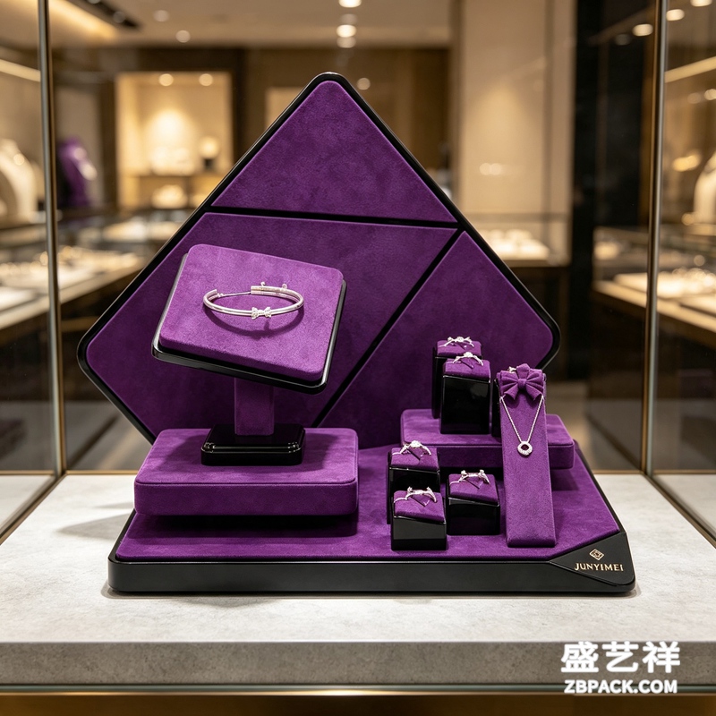 紫色绒布菱形珠宝橱窗展示套装 CC52 | Purple Velvet Diamond-Shape Jewelry Display Set CC52 - 细节图2