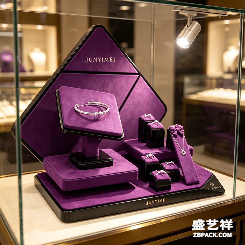 紫色绒布菱形珠宝橱窗展示套装 CC52 | Purple Velvet Diamond-Shape Jewelry Display Set CC52 - 细节图3