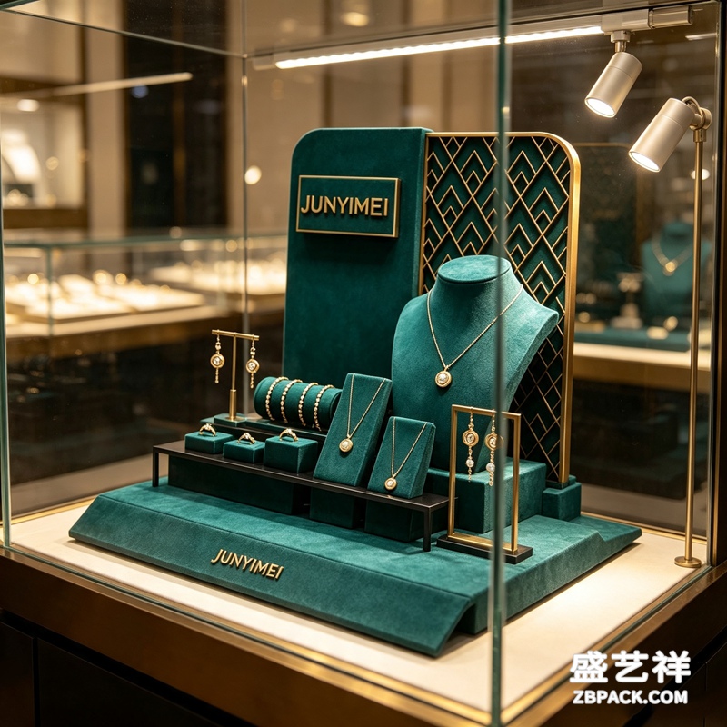 墨绿几何金纹珠宝柜台展示套装 CC61 | Dark‑Green Geometric Gold‑Pattern Jewelry Set CC61 - 细节图3