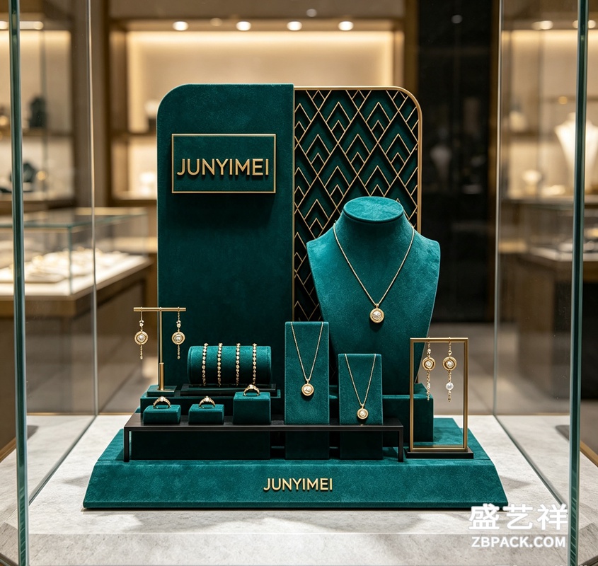 墨绿几何金纹珠宝柜台展示套装 CC61 | Dark‑Green Geometric Gold‑Pattern Jewelry Set CC61 - 细节图2