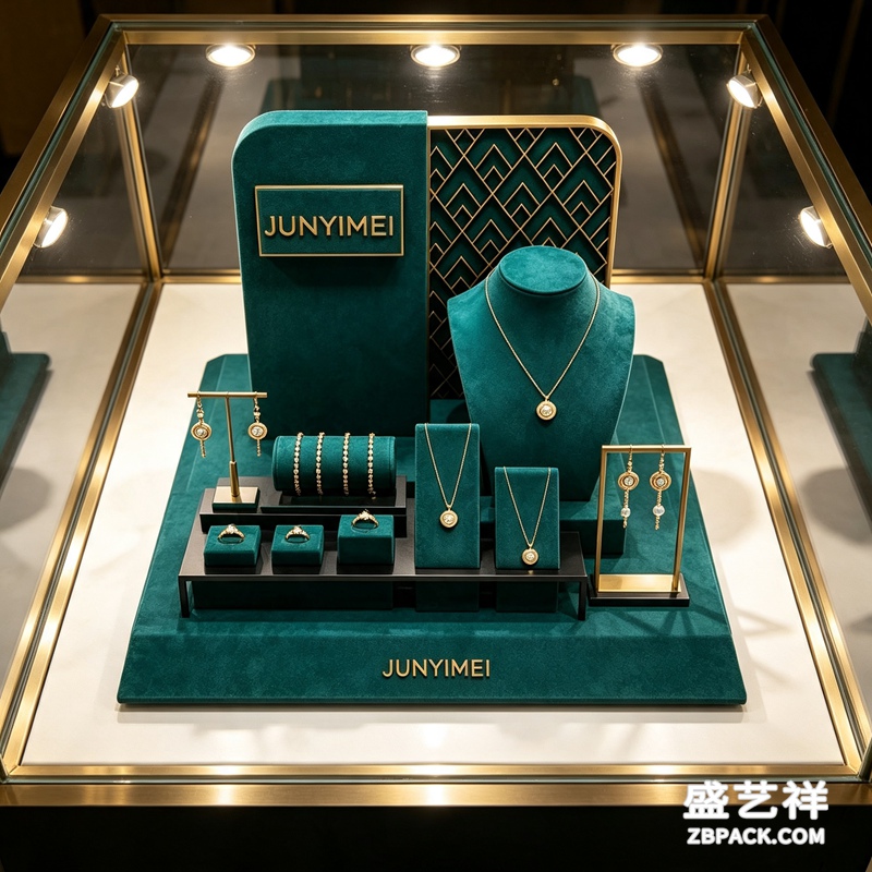 墨绿几何金纹珠宝柜台展示套装 CC61 | Dark‑Green Geometric Gold‑Pattern Jewelry Set CC61 - 细节图4