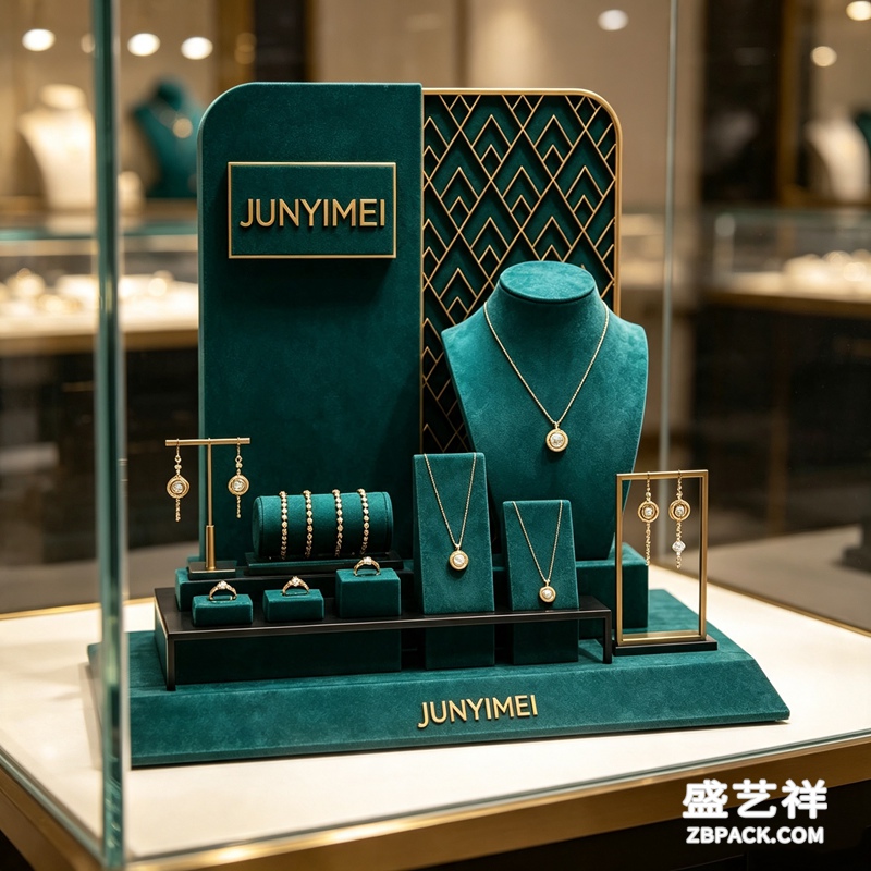 墨绿几何金纹珠宝柜台展示套装 CC61 | Dark‑Green Geometric Gold‑Pattern Jewelry Set CC61