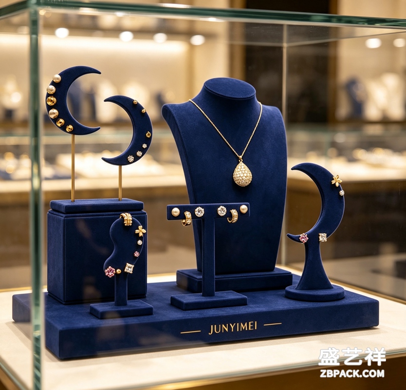 藏蓝月亮造型艺术珠宝橱窗展示套装 CC62 | Navy‑Blue Moon‑Shaped Art Jewelry Display Set CC62 - 细节图4