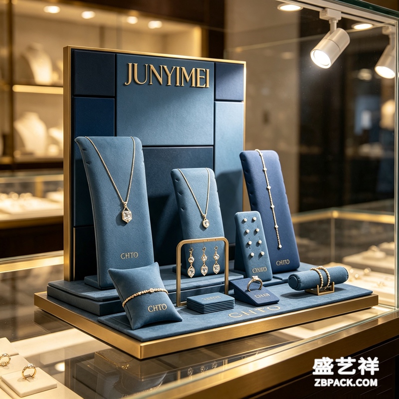 拼色雾霾蓝金框珠宝橱窗展示套装 CC63 | Color‑Block Haze‑Blue Gold‑Frame Jewelry Set CC63 - 细节图2