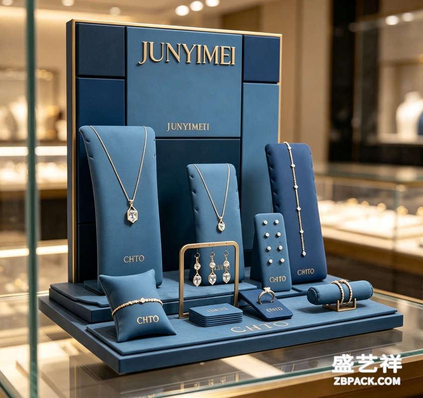 拼色雾霾蓝金框珠宝橱窗展示套装 CC63 | Color‑Block Haze‑Blue Gold‑Frame Jewelry Set CC63 - 细节图4
