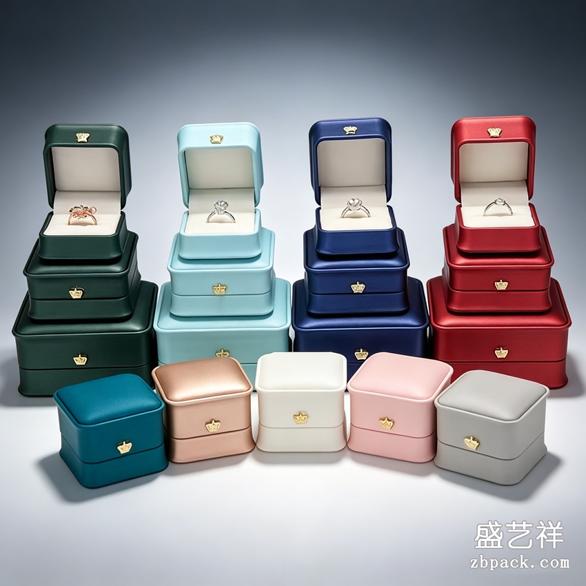 多色圆角首饰盒，皇冠金属按扣，内里白绒，九色可选，戒指项链吊坠通用，珠宝礼品包装盒。 | multi-color rounded jewelry box,crown metal clasp,white velvet lining,9 colors,for rings necklaces pendants,gift packaging. - 细节图3
