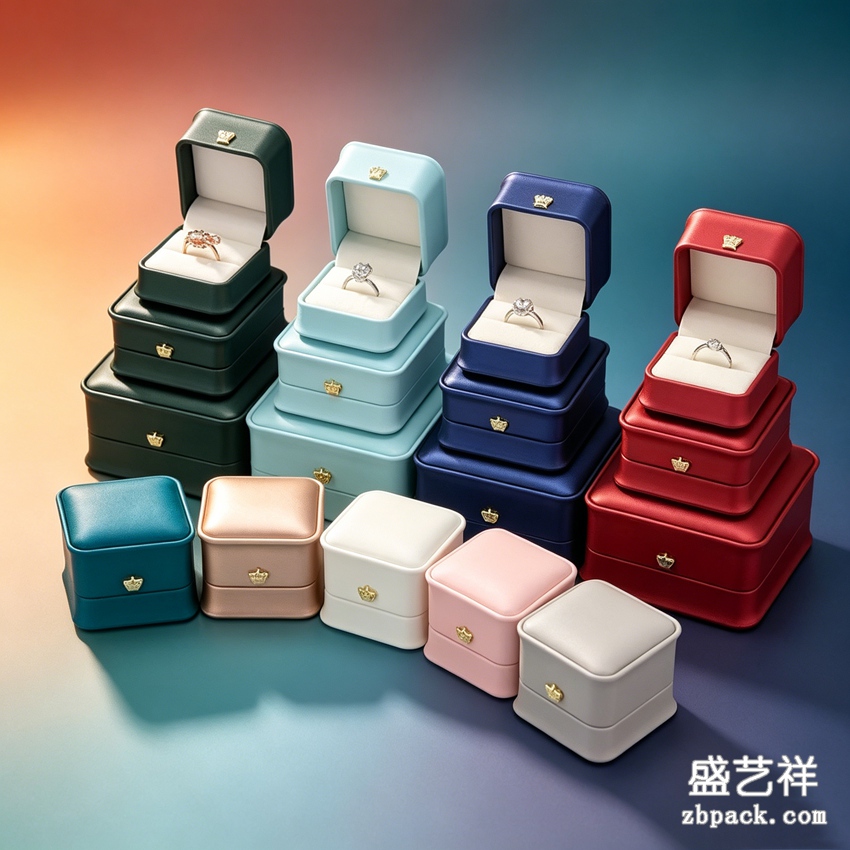 多色圆角首饰盒，皇冠金属按扣，内里白绒，九色可选，戒指项链吊坠通用，珠宝礼品包装盒。 | multi-color rounded jewelry box,crown metal clasp,white velvet lining,9 colors,for rings necklaces pendants,gift packaging.